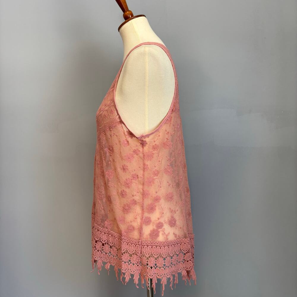 Haute Monde Pink Lace Cottagecore Cami Top Coquette Y2K Boho Mesh Fairycore M - Picture 4 of 6